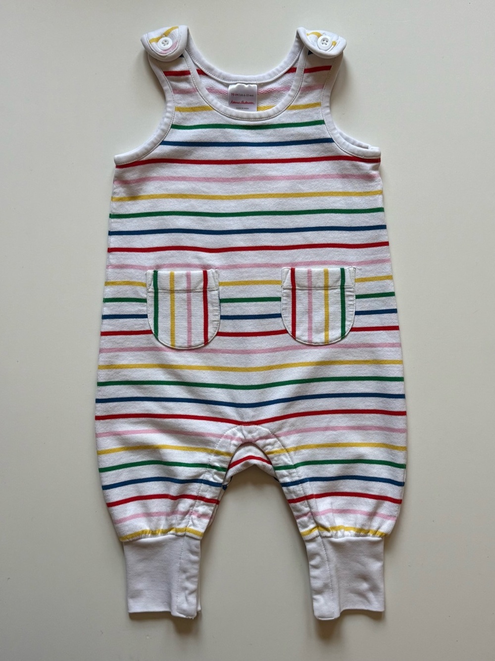 Hanna Andersson French Terry Pocket Overalls, Multi Stripe - Size 6-12M